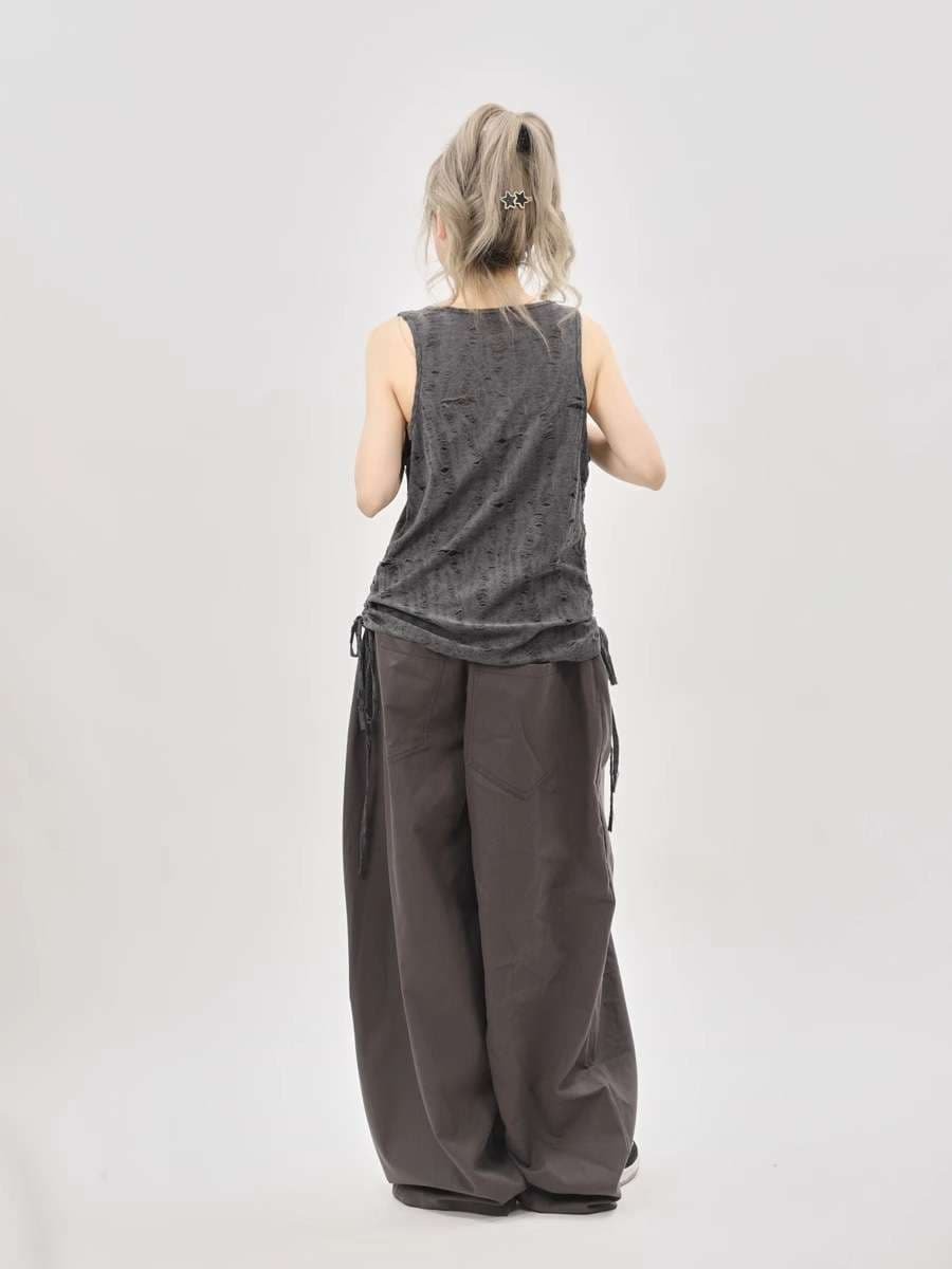 Y2Kファッション スター柄メッシュタンクトップ