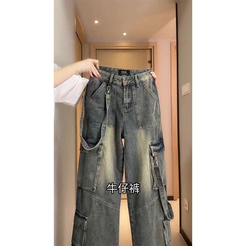 Y2Kファッション カーゴポケット付きデニムパンツ