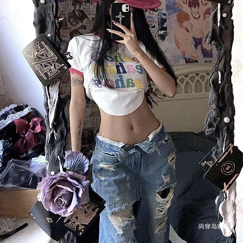 Y2Kファッション ボロボロデニムパンツ