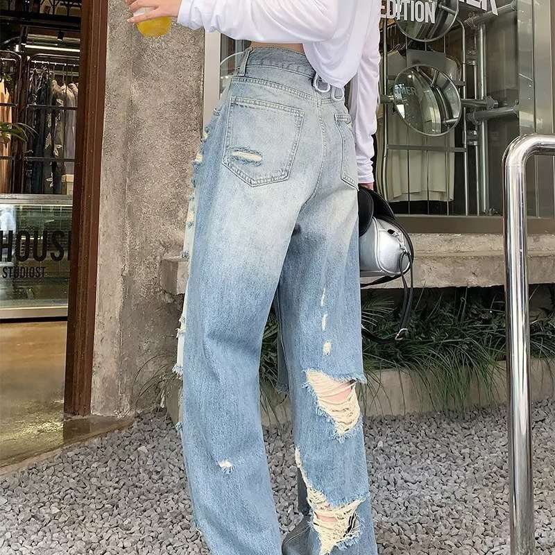 Y2Kファッション ダメージデニムワイドパンツ