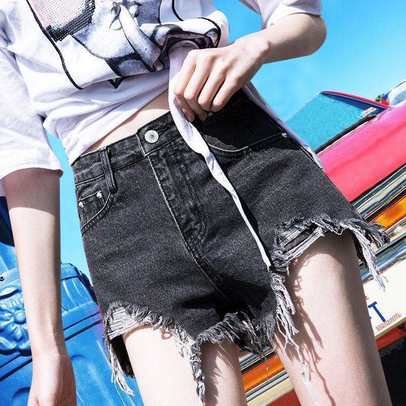 Y2Kファッション フリンジカットオフデニムショートパンツ