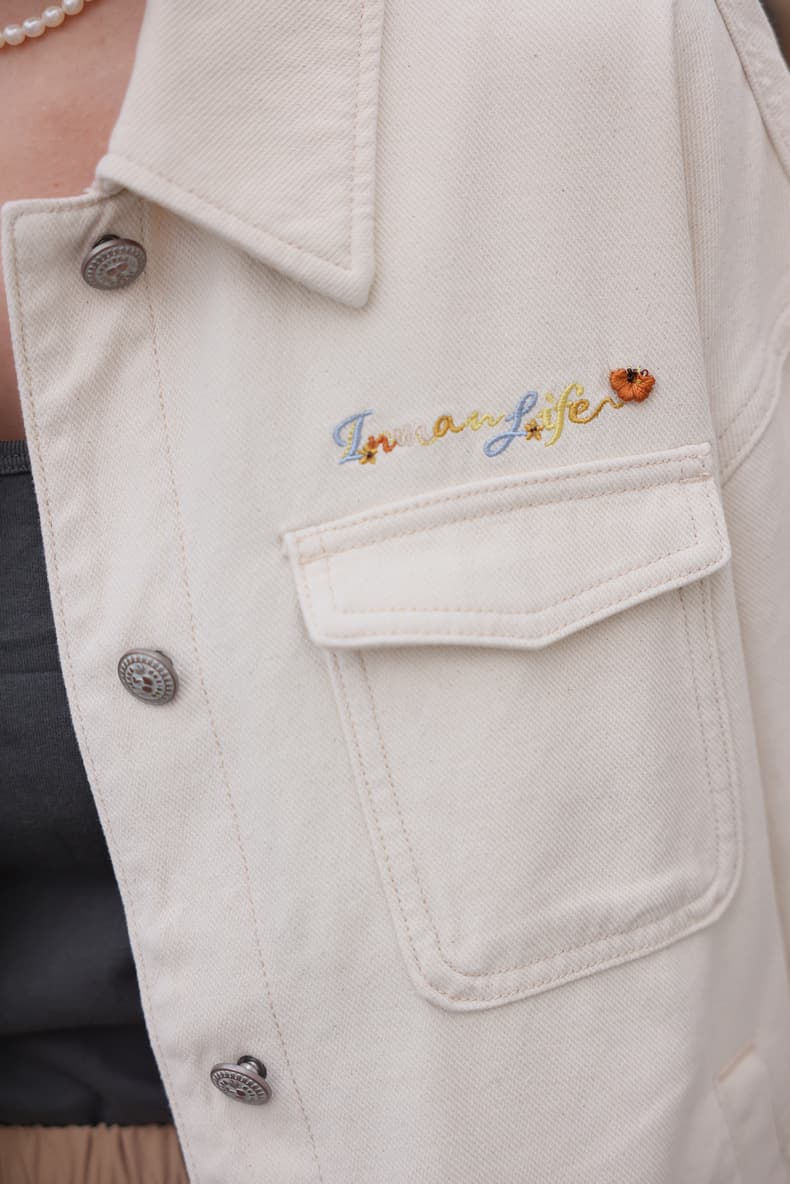 Y2Kファッション ゆるシルエット刺繍入りデニムジャケット
