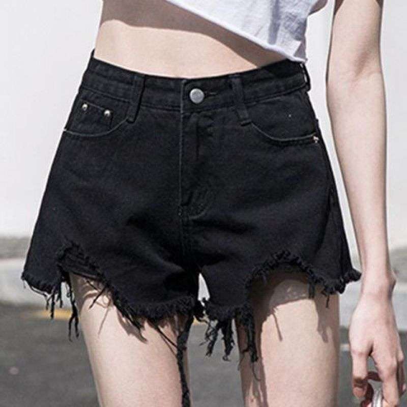 Y2Kファッション フリンジカットオフデニムショートパンツ