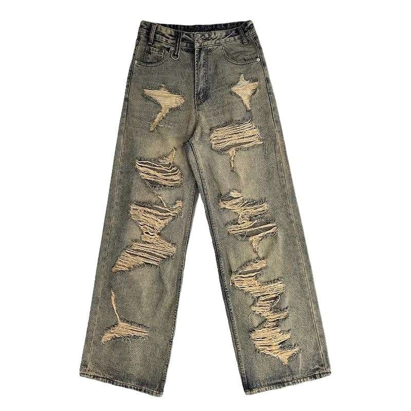 Y2Kファッション ダメージデニムワイドパンツ