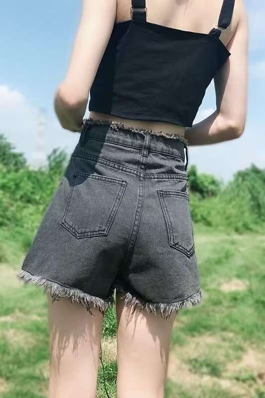 Y2Kファッション フリンジデニムショートパンツ