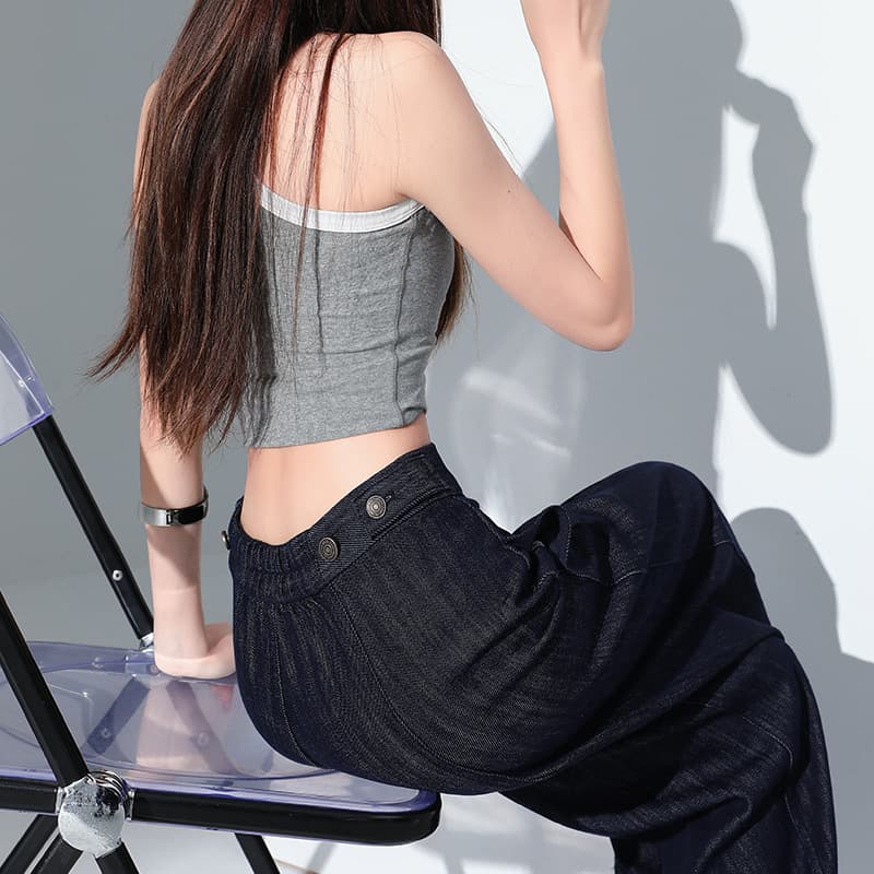 Y2Kファッション 高腰シルエット鎌型デニムパンツ