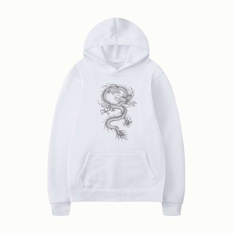 Y2Kファッション 龍柄プリントパーカー