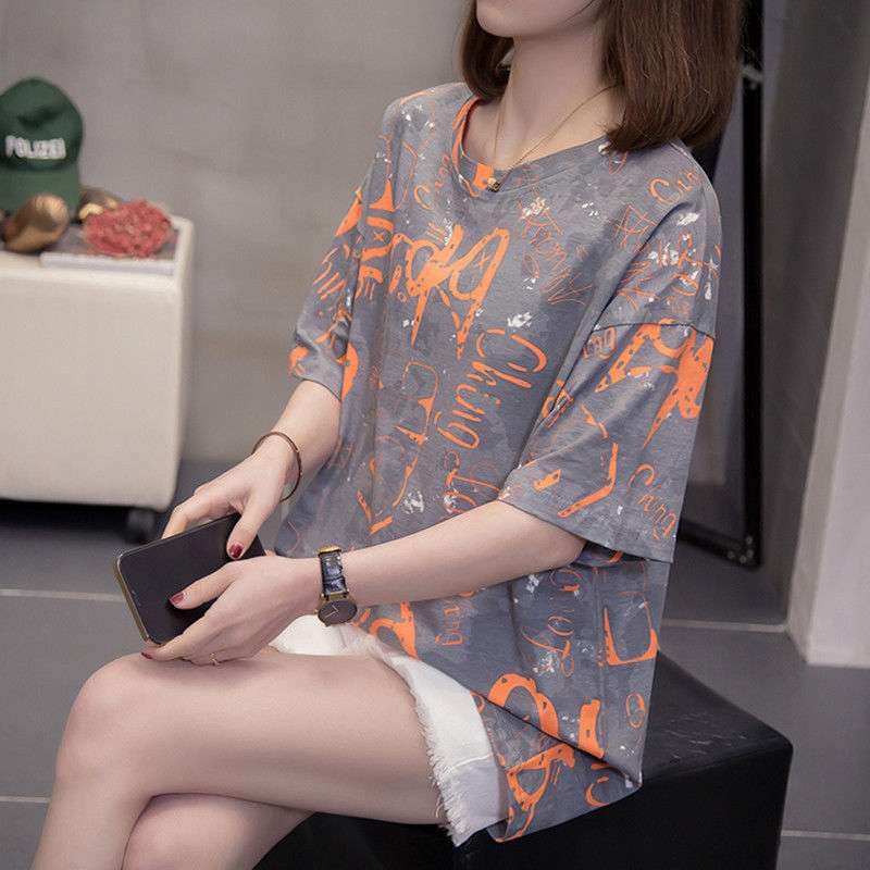 Y2Kファッション スター柄ロゴプリントゆるシルエット半袖Ｔシャツ