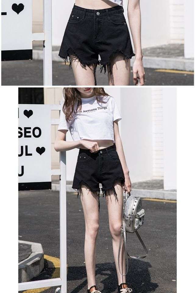 Y2Kファッション フリンジカットオフデニムショートパンツ