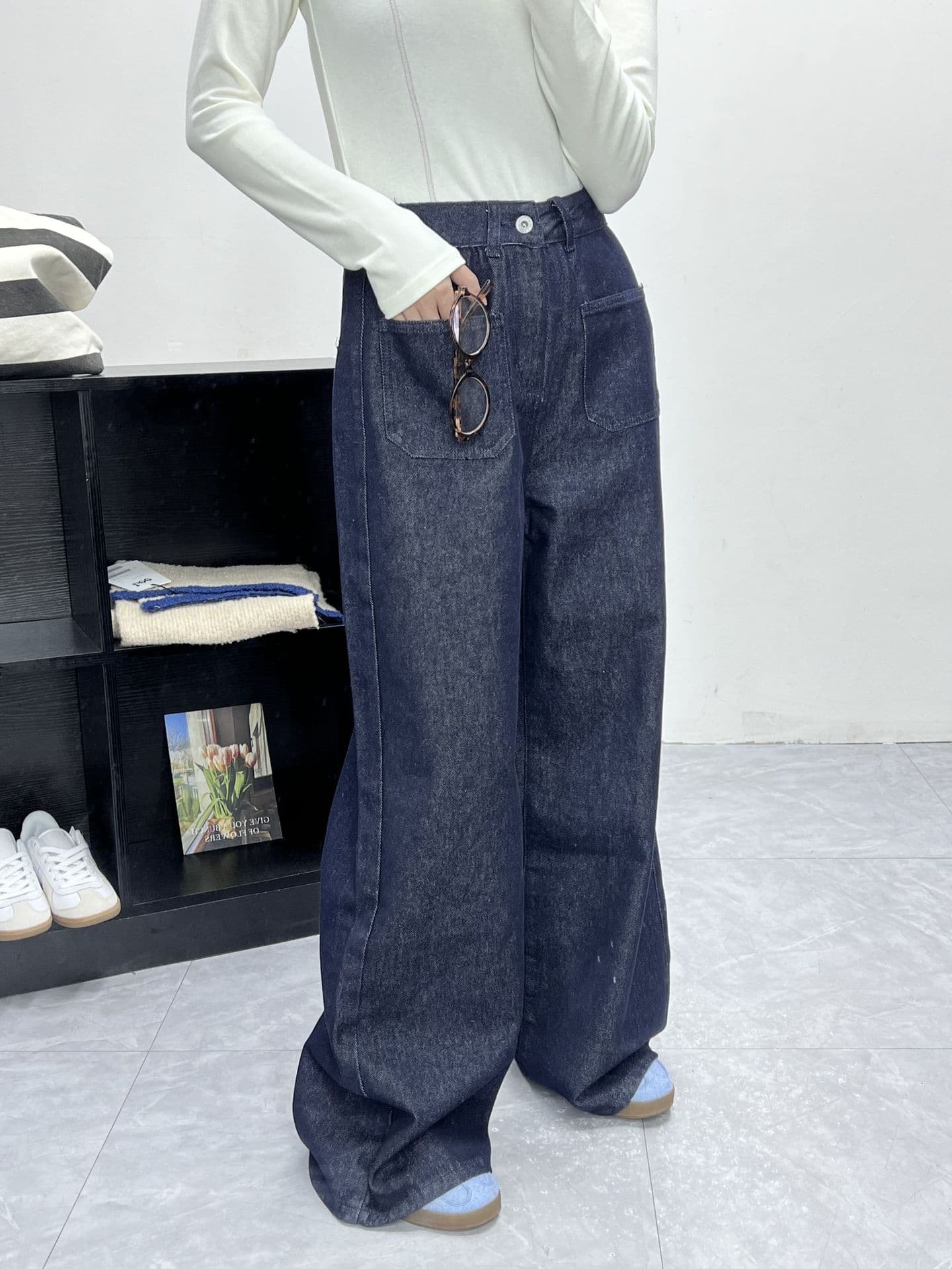 Y2Kファッション ハイウエストワイドデニムパンツ