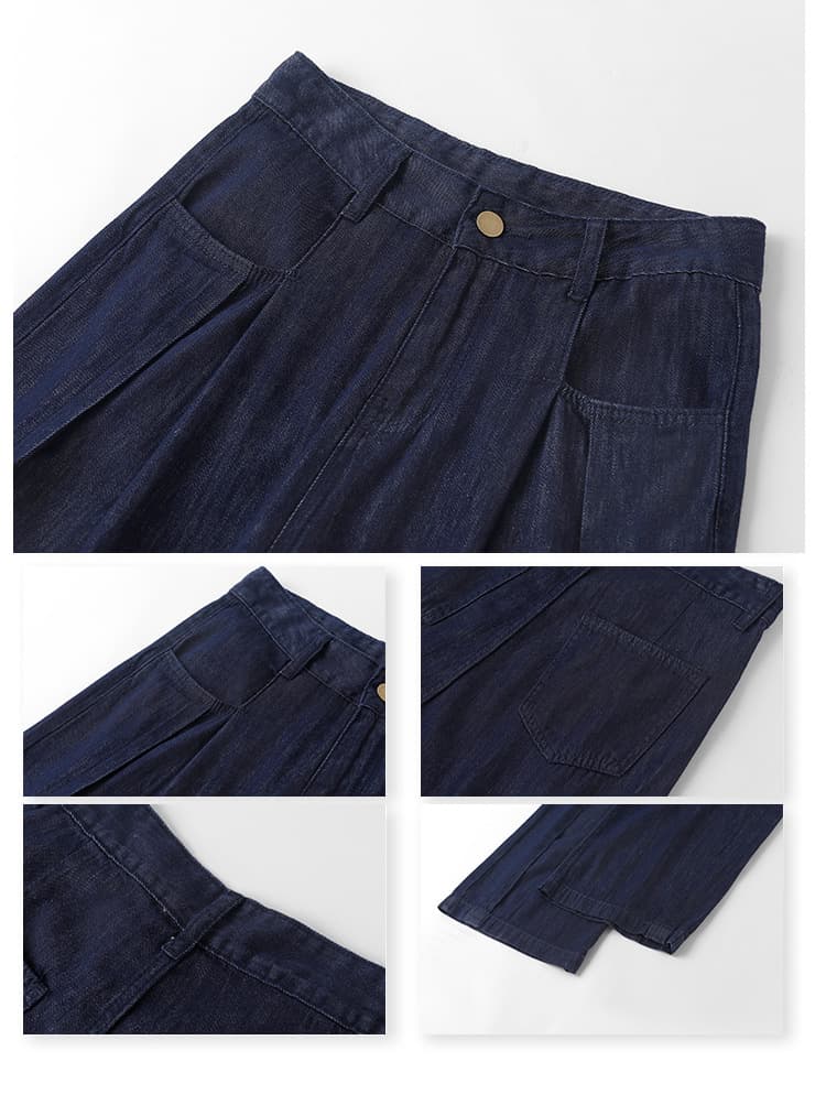 Y2Kファッション レトロ風ハイウエストワイドデニムパンツ