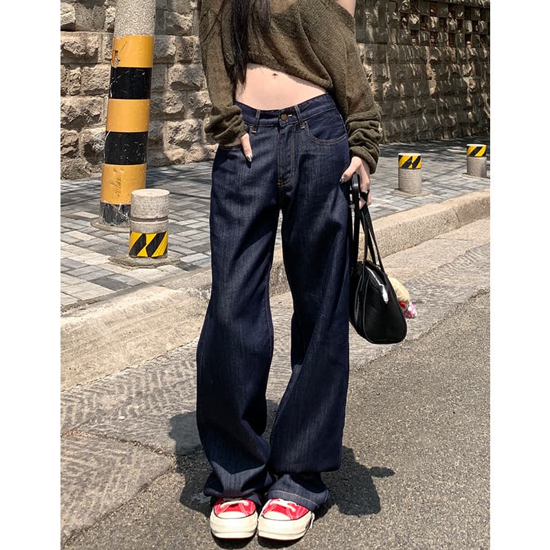 Y2Kファッション ハイウエストストレートデニムパンツ