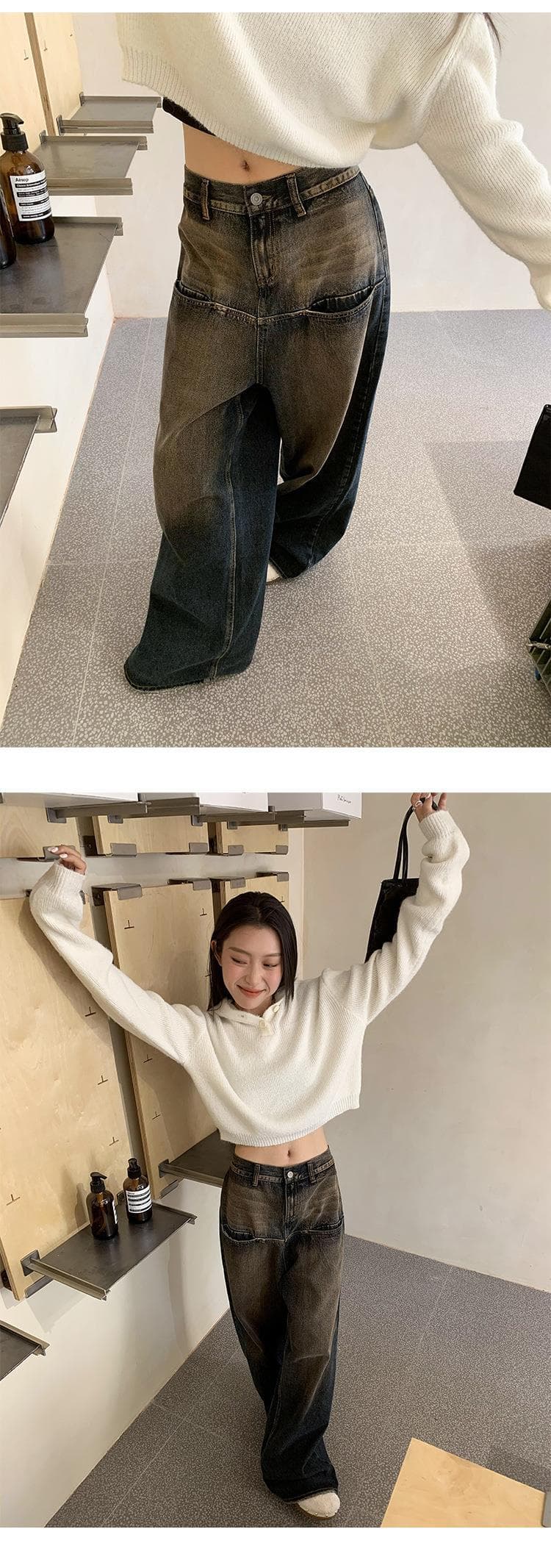 Y2Kファッション 古着風ワイドデニムパンツ