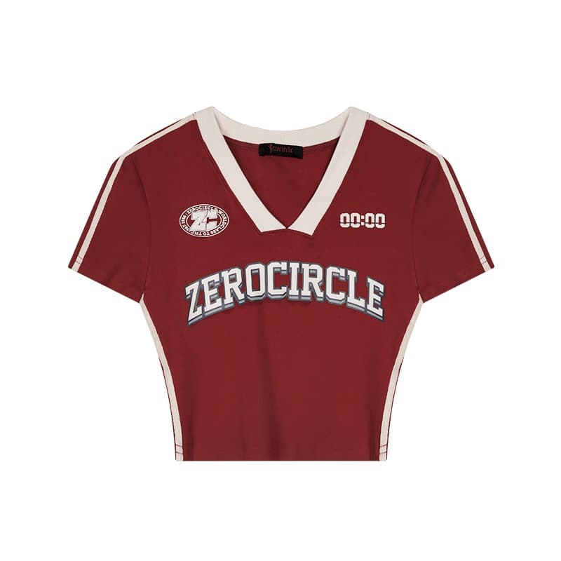 Y2Kファッション ストリート系クロップド丈Vネック半袖Tシャツ