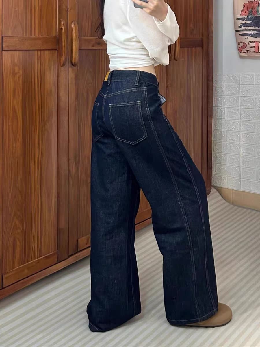 Y2Kファッション ハイウエストワイドデニムパンツ