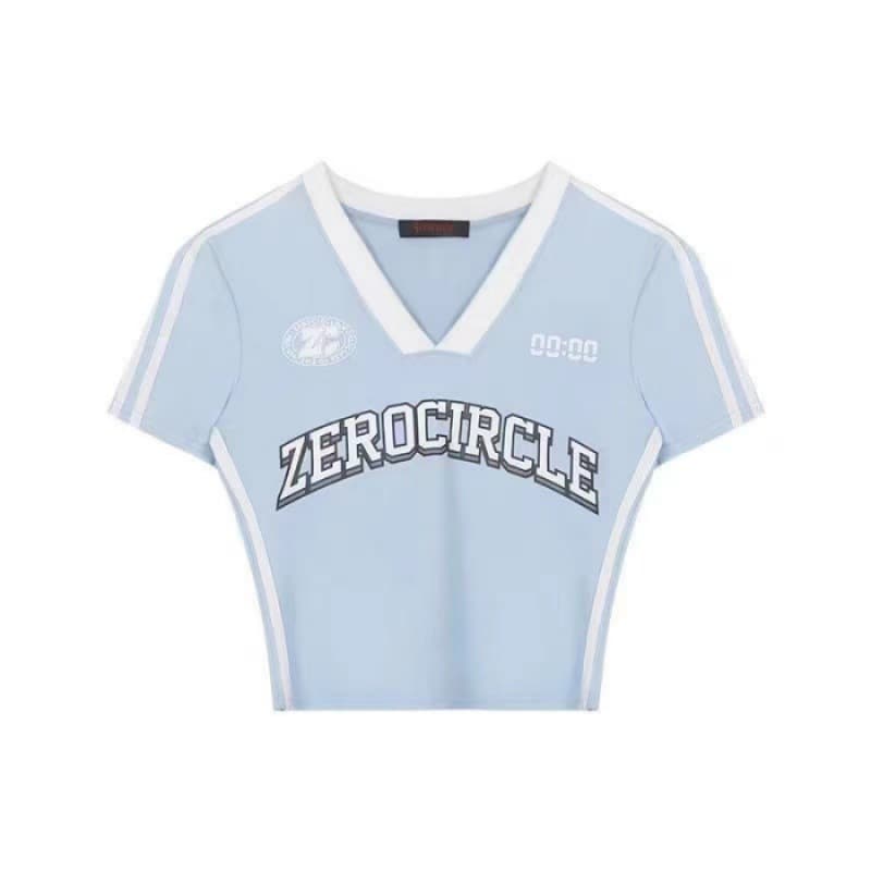 Y2Kファッション レトロスポーティーブイネック半袖トップス