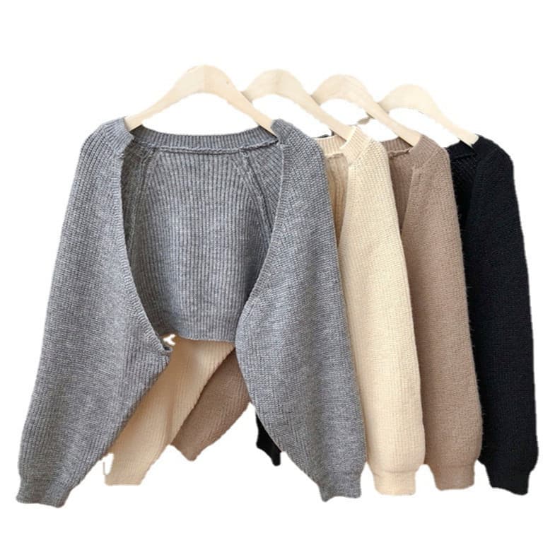 Y2Kファッション ショート丈ゆったり編みカーディガン