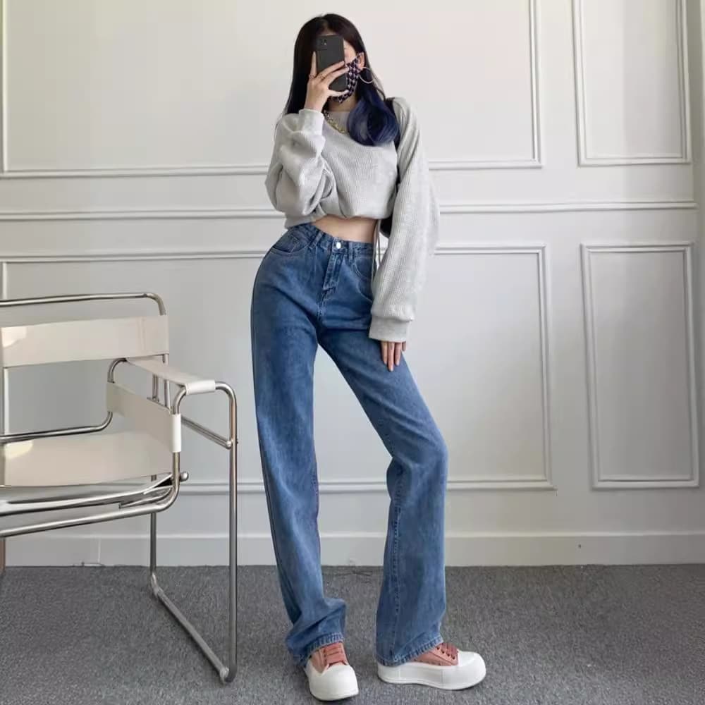 Y2Kファッション 超ロングフレアデニムパンツ