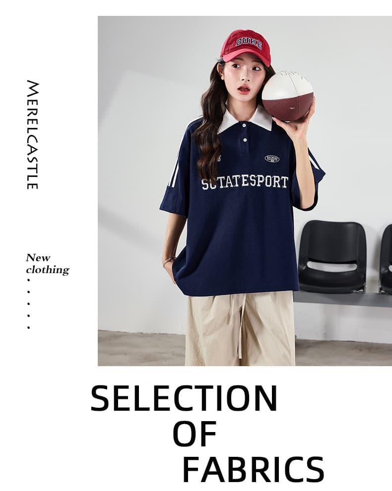 Y2Kファッション オーバーサイズカレッジ風ポロシャツ