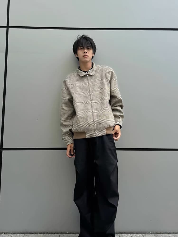 Y2Kファッション レトロ千鳥格子ハリントンジャケット