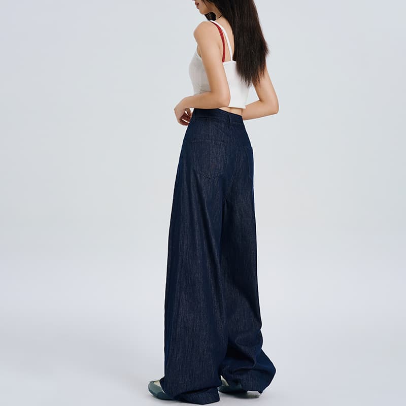 Y2Kファッション レトロ風ハイウエストワイドデニムパンツ