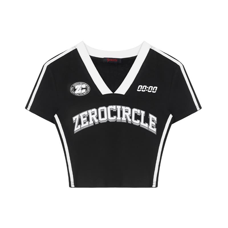 Y2Kファッション ストリート系クロップド丈Vネック半袖Tシャツ