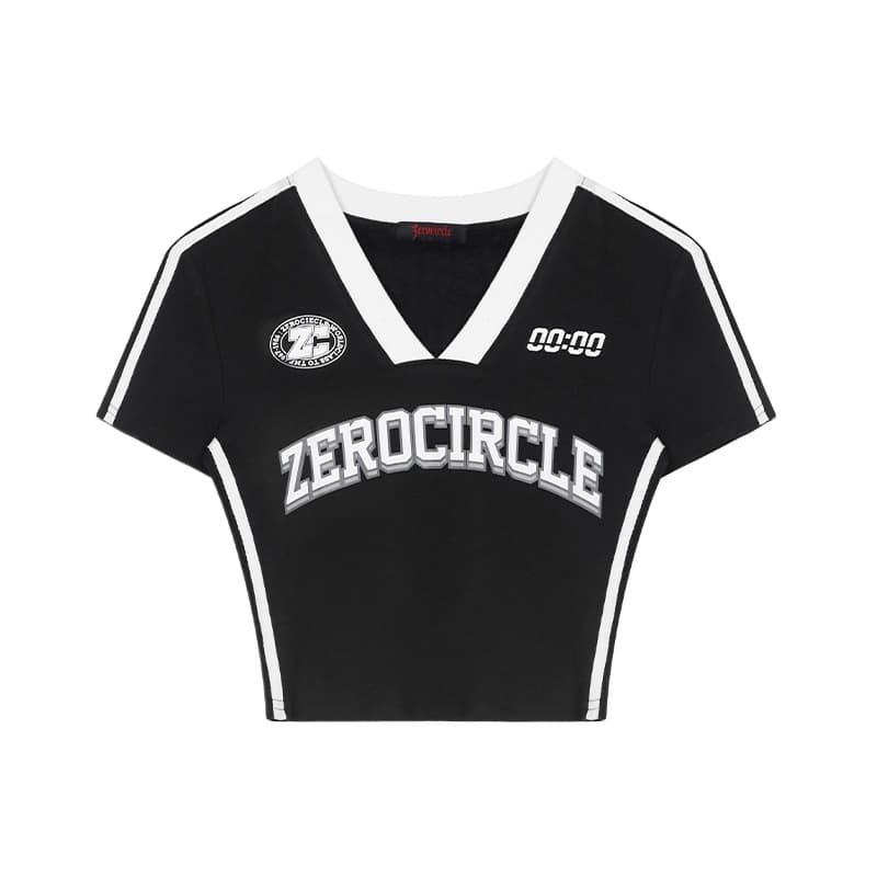 Y2Kファッション ストリート系クロップド丈Vネック半袖Tシャツ