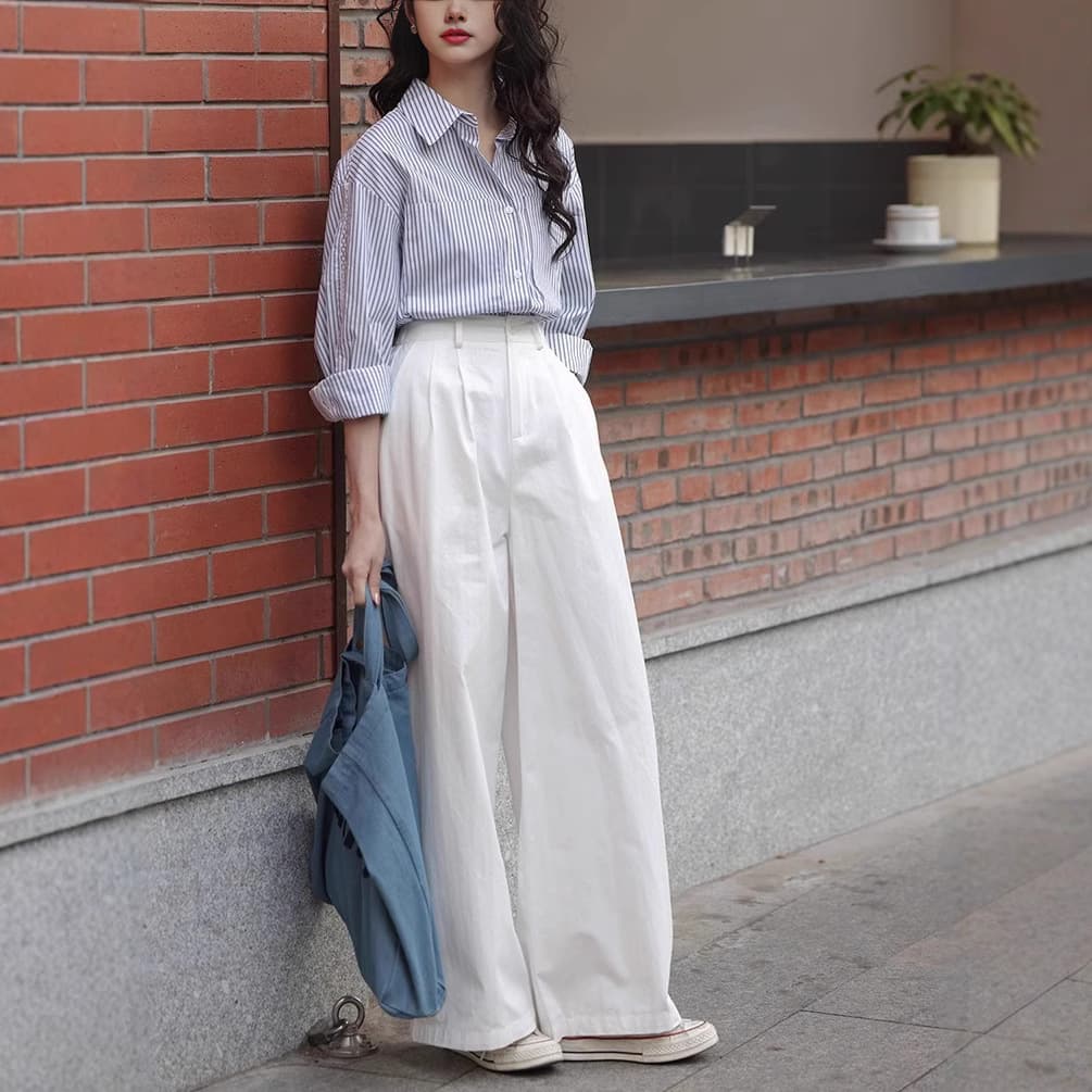 Y2Kファッション ハイウエストワイドレッグパンツ