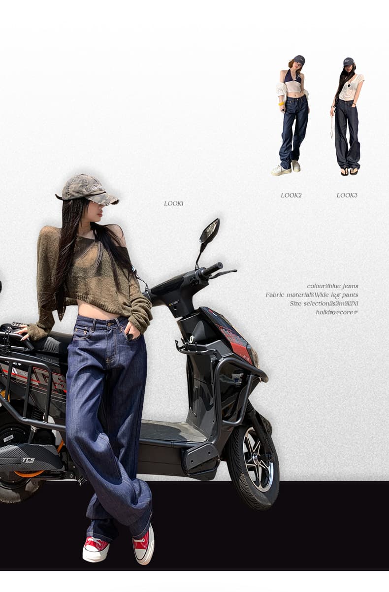 Y2Kファッション ハイウエストストレートデニムパンツ